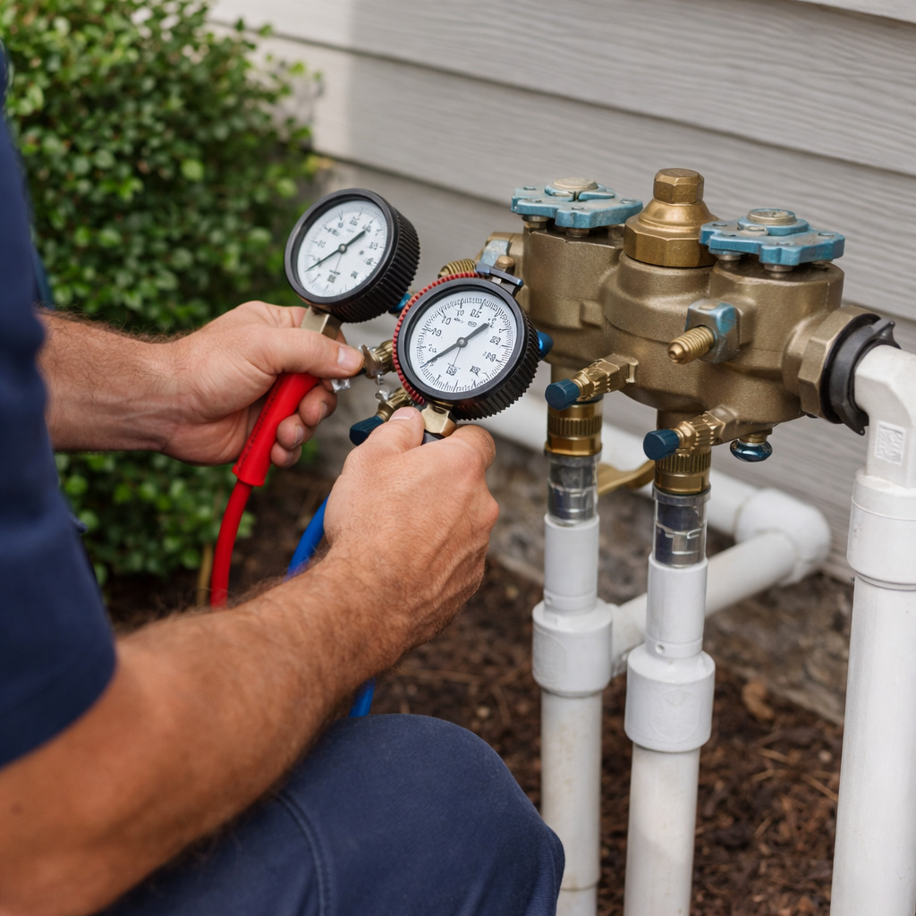plumber testing a backflow device