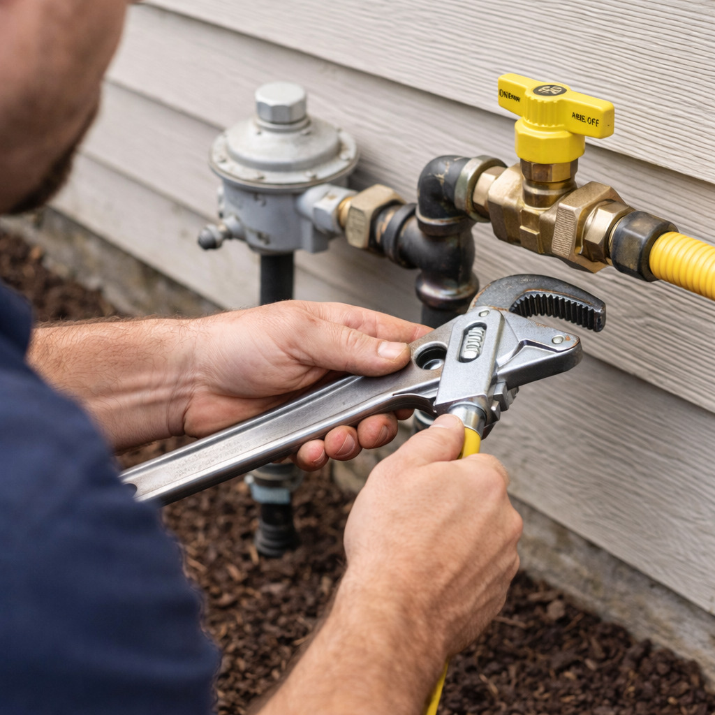 plumber repairing a gas line