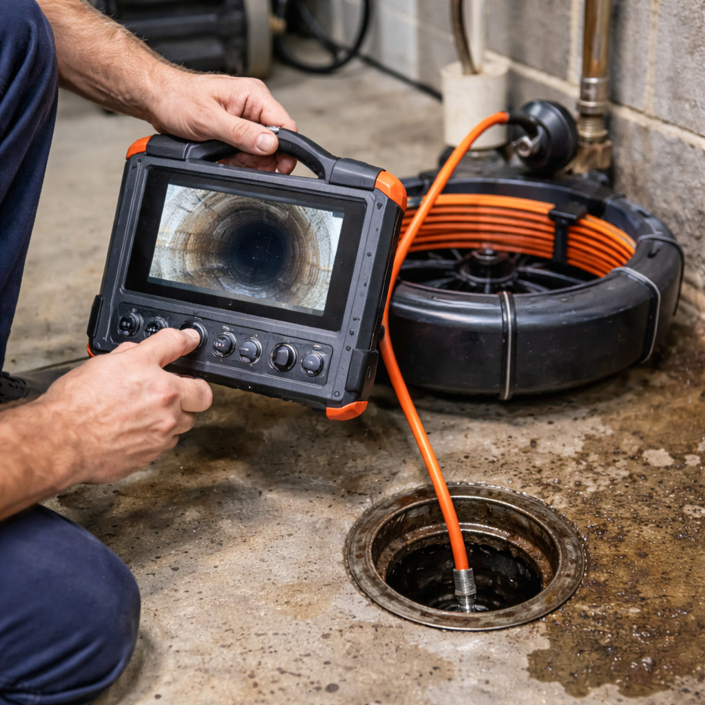 plumber performing camera inspection