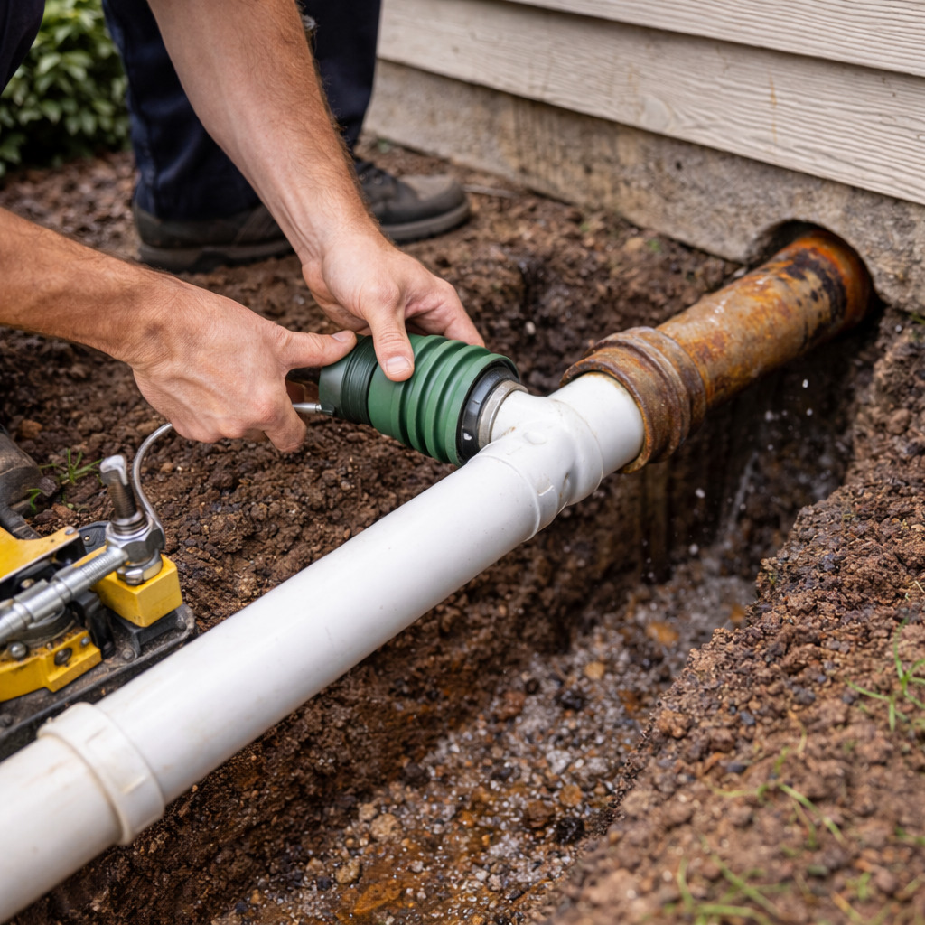 plumber performing trenchless repairs