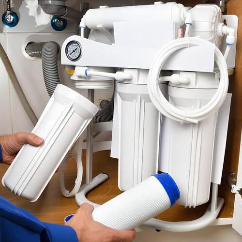 plumber installing a water filter